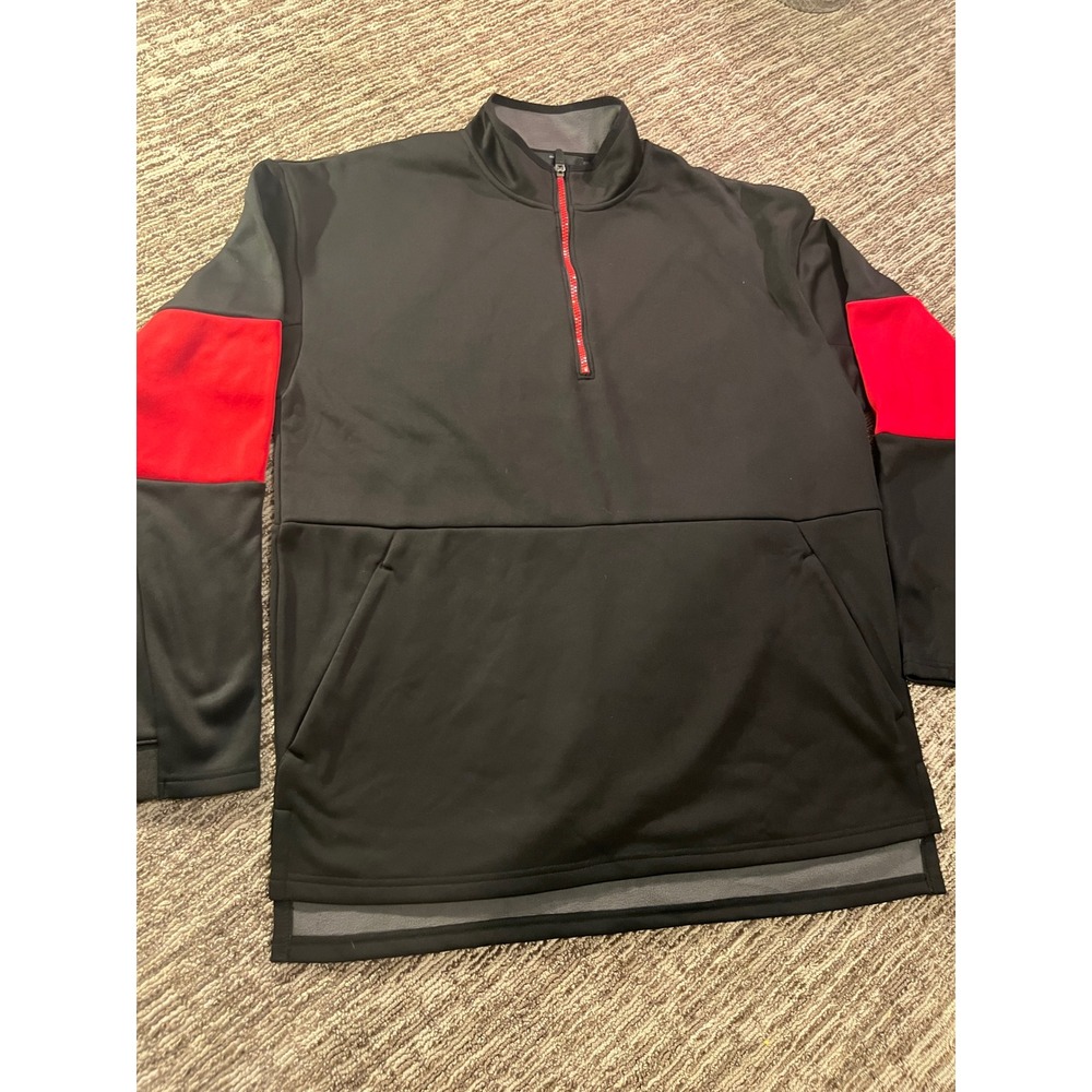 Holloway Mens Quarter Zip Fleece Pullover Black Red Colorblock Large RN 65378